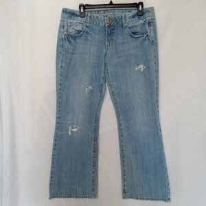 American Eagle Boyfriend Jean Sz 10 Short Blue Flare Leg Wide Leg Distressed